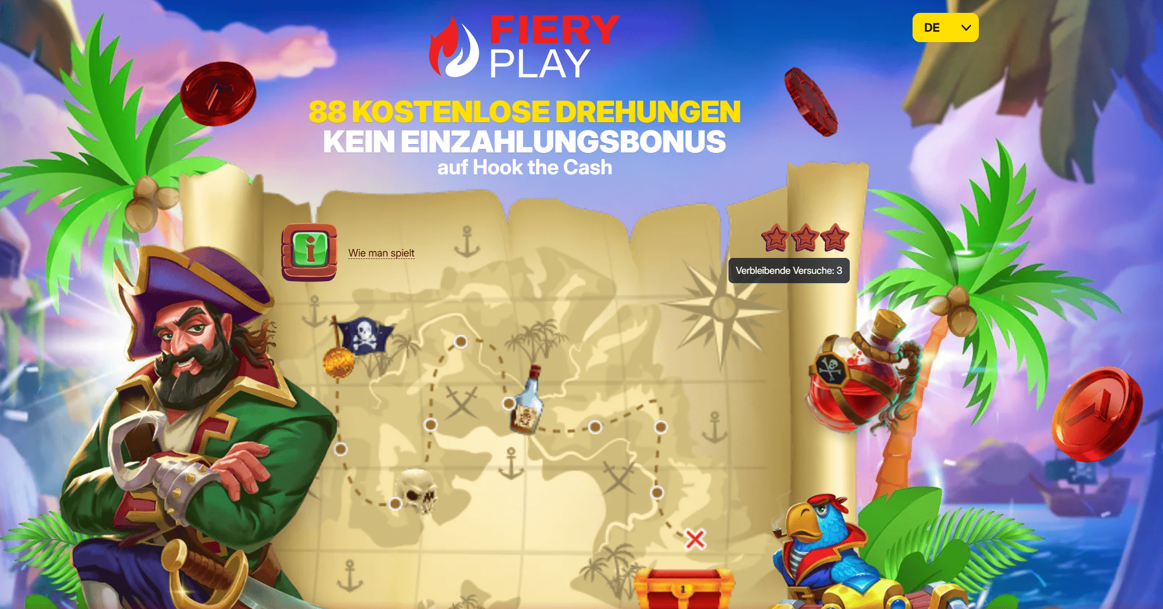 FieryPlay Casino — 88 Freispiele Bonus für deutsche Spieler