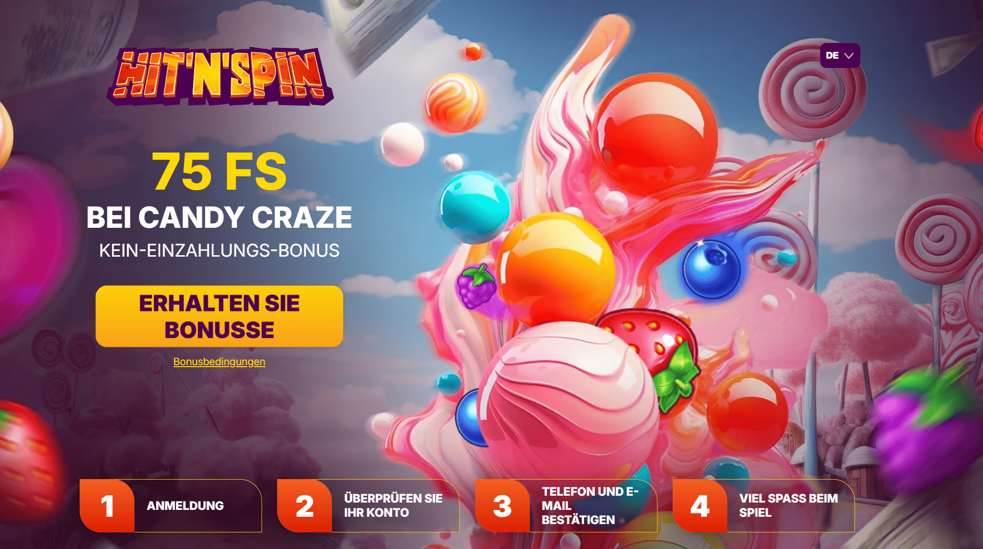 Hit'n'Spin Casino — 75 Freispiele Willkommensaktion