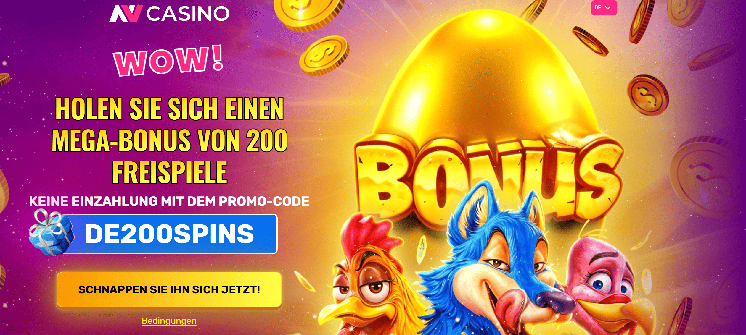 NV Casino — 200 Freispiele Willkommenspaket